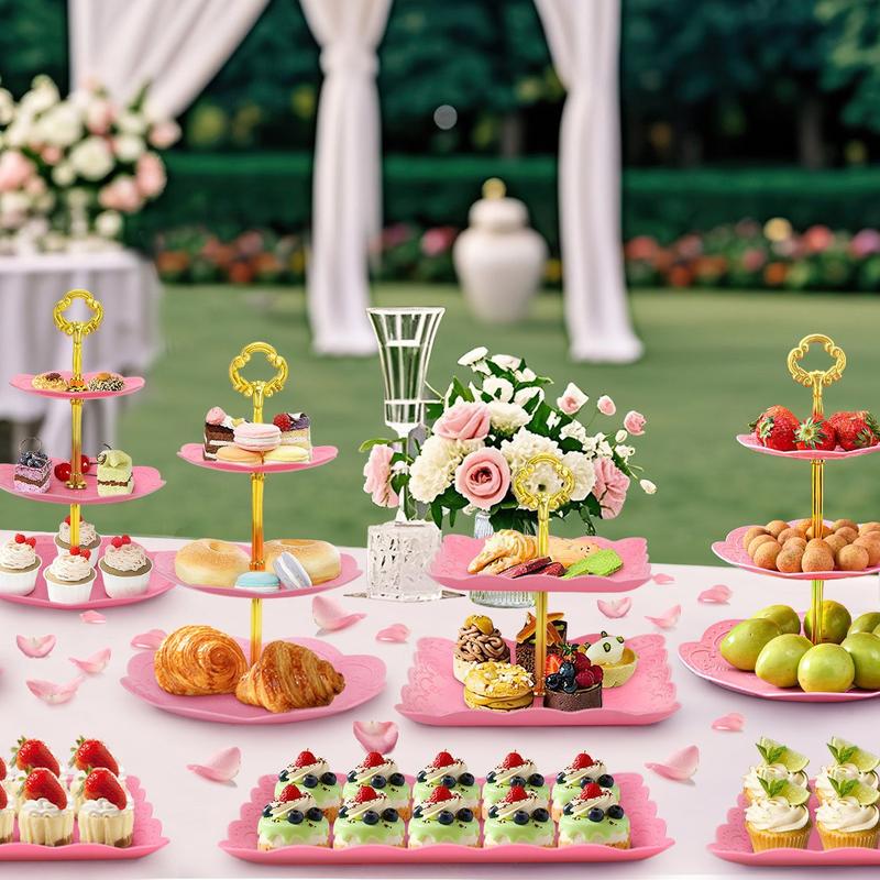 ZUMELER White Plastic 6Pcs Cupcake Stand Set with 3Tier & 2Tier Design for Kitchen Use, Ideal for Weddings, Baby Showers, and Tea Party Organizers Round Rectangle