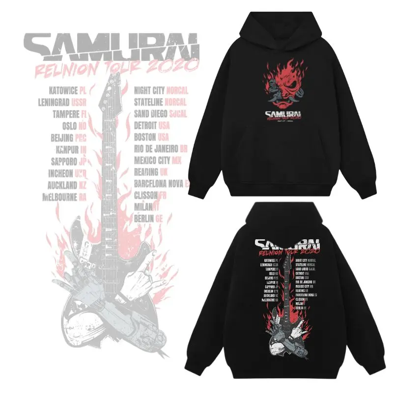 Samurai Reunion Tour Shirt, With Tour Locations Classic Samurai Band Shirt, Cyberpunk Samurai T-Shirt/Sweatshirt/Hoodie 2 Sided Cotton Menswear Top, KFL7294