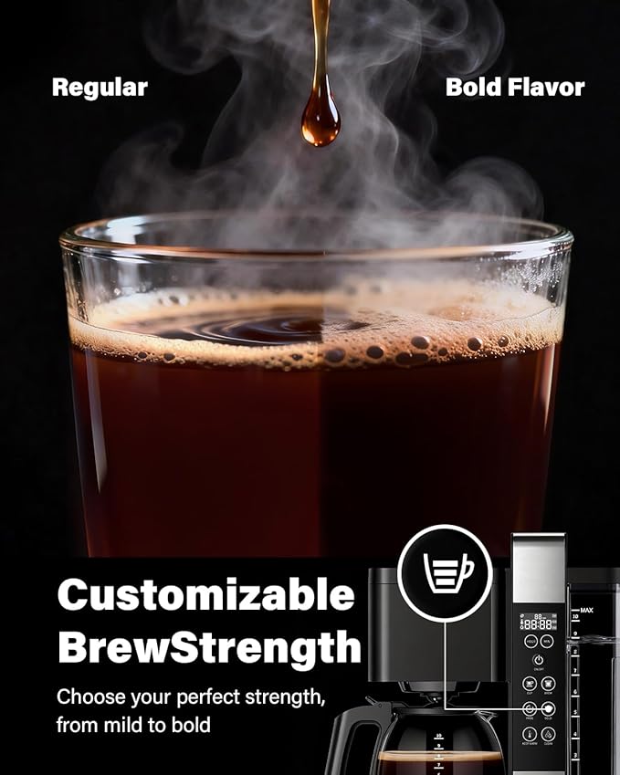 SHARDOR 10-Cup Coffee Maker, Programmable Drip Coffee Machine with 2–10 Cup Setting, Adjustable Keep-Warm Control, Removable 50oz Water Tank, Brew Strength Control & Brew Pause, Black,home essentials tiktokshopbacktoschool