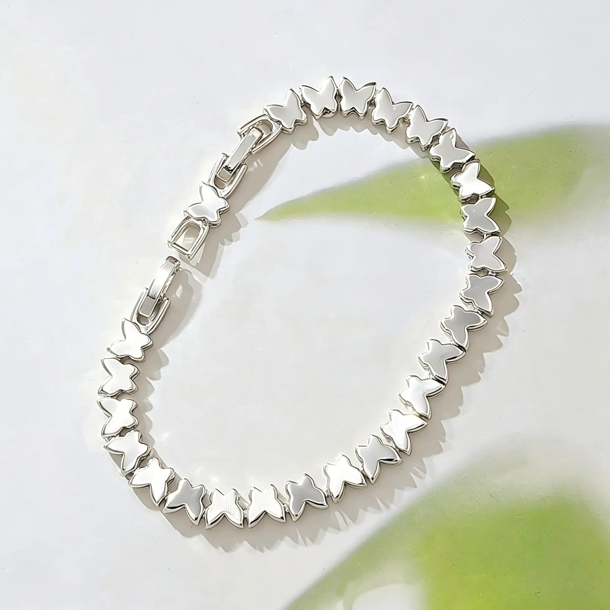 S925 Sterling Silver Polished Tiny Butterfly Continuous Chain Bracelet, Hypoallergenic Delicate Stackable Wrist Bangle, Elegant Fine Jewelry Gift for Birthday Anniversary