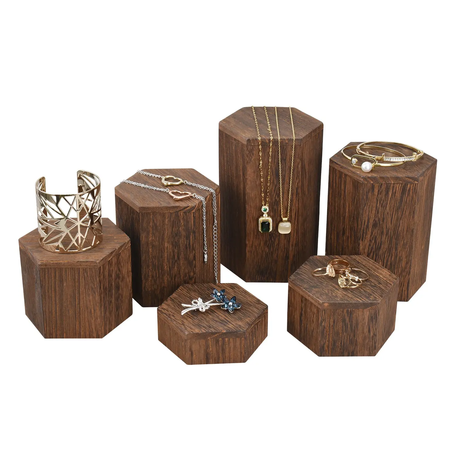 #WD513 Wooden 6 Pcs Hexagon Risers Display
