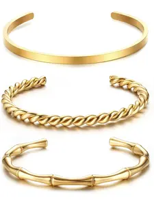 Women's Bangle Bracelet Trendy Bangles Silver / Gold Stainless Steel Simple Open Set Stackable Smooth Polished Twist Cuff Bangle Bracelet Width 4 mm