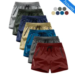 7-Pack Men's Casual Sport Shorts Anti-Wrinkle Polyester Blend Loose Fit Drawstring Waist Solid Color for Gym Outdoor Activities Everyday Wear Minimalist Design Smooth Texture