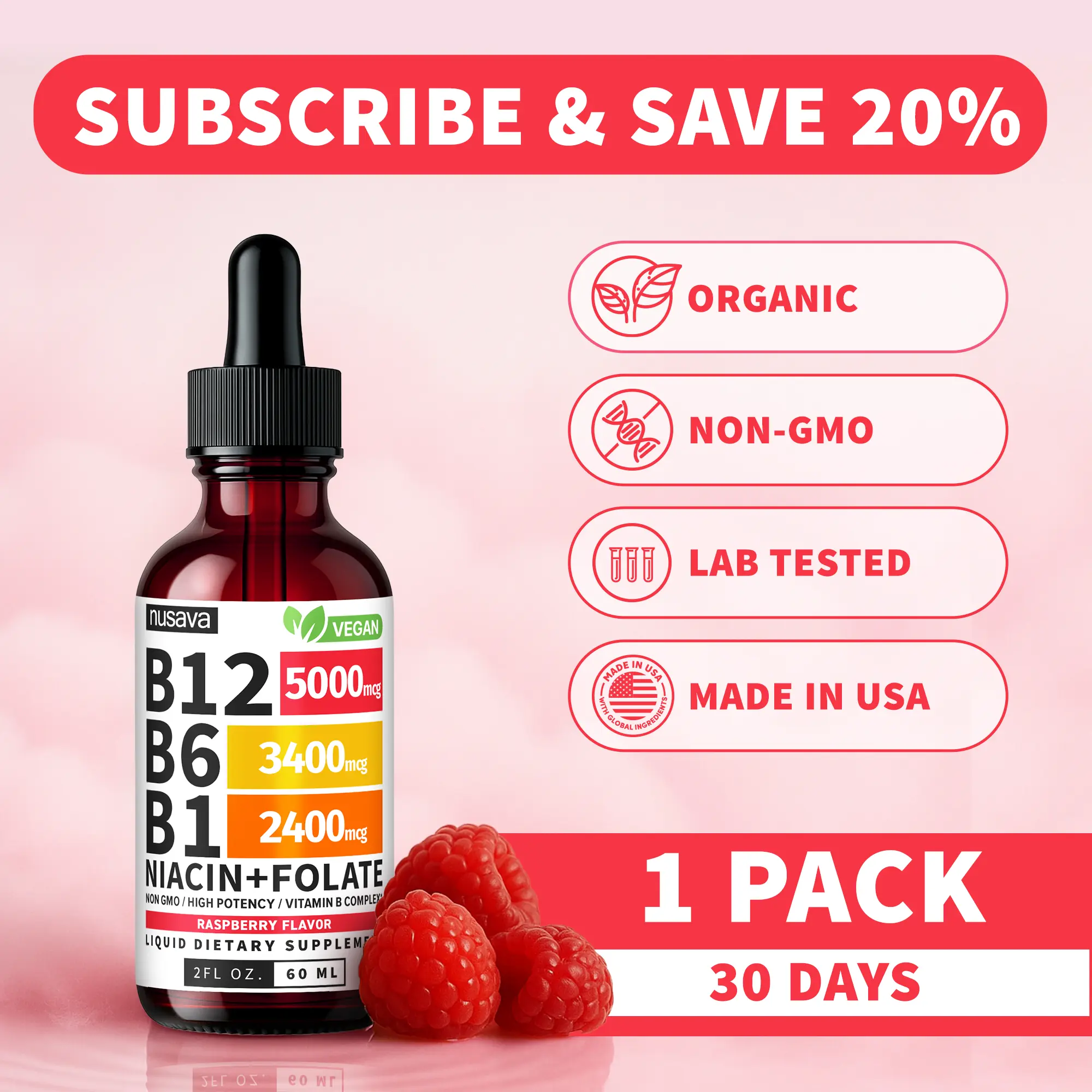 (1-PACK) Vitamin B12 Liquid Supplement Drops with B6, B1, Niacin ...