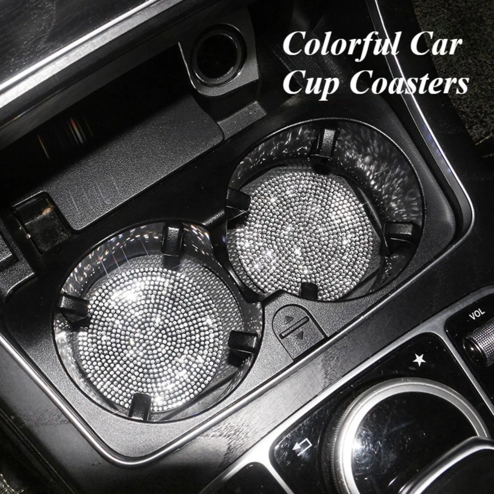 Rhinestone-Embellished Car Cup Coaster — Non-Slip, Round, Heat-Insulating Car Coaster & Office Desk Coaster