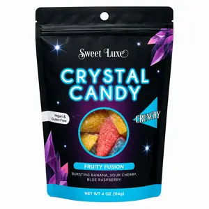 Sweet Luxe Crystal Candy Fruity Fusion (4 oz)- ASMR Crunch Candy | Crunchy Bite -Jelly Center | Banana | Sour Cherry | Blue Raspberry | Gemstone Candy | Bonbon | Gluten-Free Vegan | Made in Canada