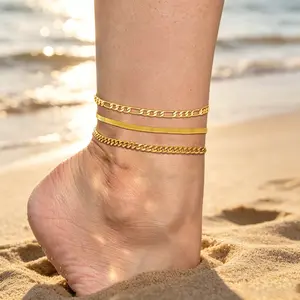 Gold Ankle Bracelets for Women, Gold Anklets for Women Waterproof Cuban Link Anklets Set Layered Anklet Bracelets for Women Anklet for Women Gold Jewelry Gift