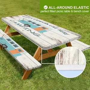 3pcs Camping Table Cover and Chair Covers, Fits 4ft 6ft 8ft Rectangular Tables, Outdoor Picnic Accessories, Ideal for Backyard Gatherings