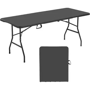 VEVOR Folding Table, Heavy Duty Portable Fold-in-Half Utility Table, Indoor Outdoor Plastic Rectangle Table with Built in Handle, for Party, Dining, Wedding, Events, Picnic, Camping, 6 ft, BlackVEVOR Super Brand Day