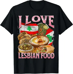 100% CottonI Love Lesbian Food Funny Lebanese Food Meme Bootleg T-Shirt