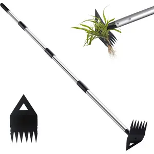 Weed Puller Tool with Long Handle, Hoe Garden Tool Weeding Rake Combo for Uprooting, Garden Hoe, Weed Remover Manual Hand Weeder for Yard Flower Bed(Black)