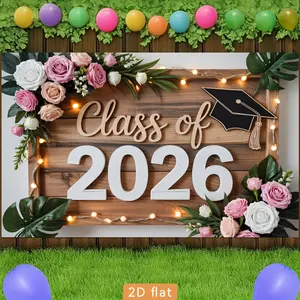 Rustic Wood Class of 2026 Backdrop Floral Wreath Graduation Backdrop Celebration Background Cloth Grad Tapestry Wall Hanging Photography Background Polyester Fiber Party Ceremony Event Home Garden Studio Decor Studio Prop Wall