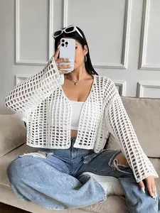 【Plus Size】 Solid Loose Cardigan, Casual Knitwear for Summer, Women's Plus Clothing for Daily Wear, Tops