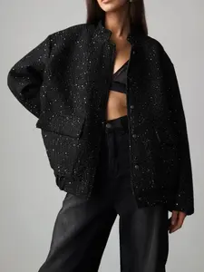 Sequin Loose Jacket Black - Sparkling Design for Stylish Wear