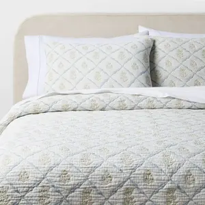 3pc Full/Queen Reversible Lightweight Matelasse Quilt and Shams Set Cottage Floral Green - Threshold