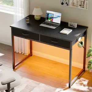 Pinmoco 41 Inch White Modern Minimalist Computer Desk with Storage Drawer & Shelves Heavy Duty A Frame Design Space Saving Sturdy Construction Adjustable Height for Home Office Bedroom Small Spaces Easy Assembly