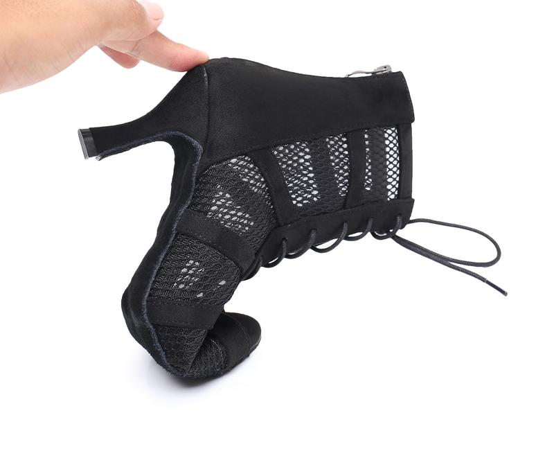Minishion Dance Practice Shoes for Women Mesh Ballroom Sandals Heels Party Prom Ankle Booties with Zip in Black