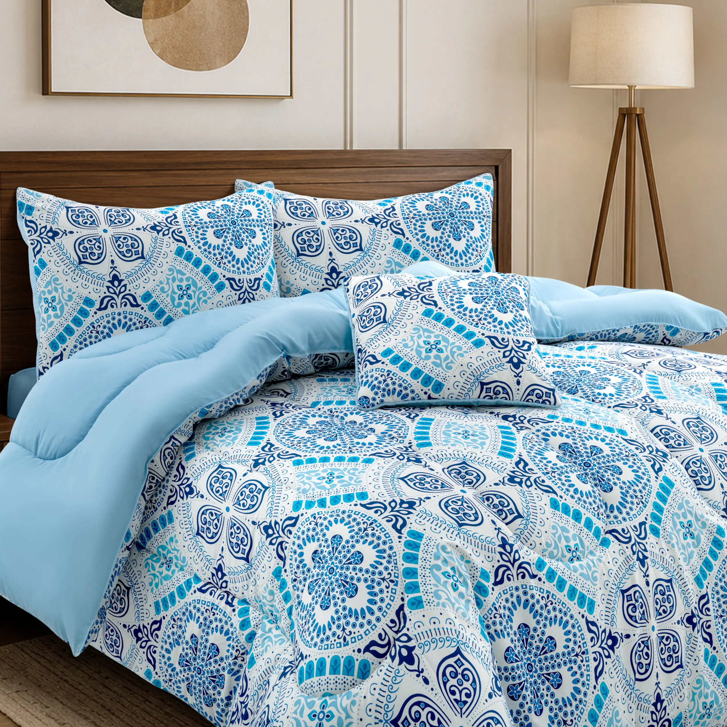 Hannah Bedding 5-Pc Solid Comforter Set -Ultra-Soft Microfiber Comforter with Pillowcases & Bed Skirt - Breathable Down Alternative Comforter Set - All-Season Warm Cozy Autumn Comforter Set- Machine Washable