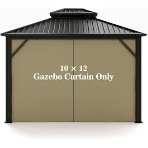 Gazebo Universal Replacement  Curtain -  10' x 12' Gazebo Side Wall Outdoor  Panel with Zipper (Khaki)