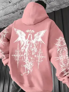 Men's 'Gothic Angel' Graphic Hoodie | Thorn Sleeve Print | Oversized Streetwear | Casual Essential | Ideal for Edgy Urban & Dark Academia Style Enthusiasts | Gothic Printed Hoodie