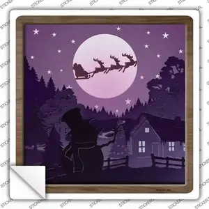 Santa Over Snowman Shadow Box Novelty Square Sticker Decal