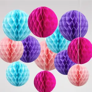 Hot Pink, Purple and Pastel Blue, 12pcs Paper Honeycomb Balls, Hanging Tissue Pom Poms for Girls Baby Shower Ocean Theme Under The Sea Birthday Party Decorations.