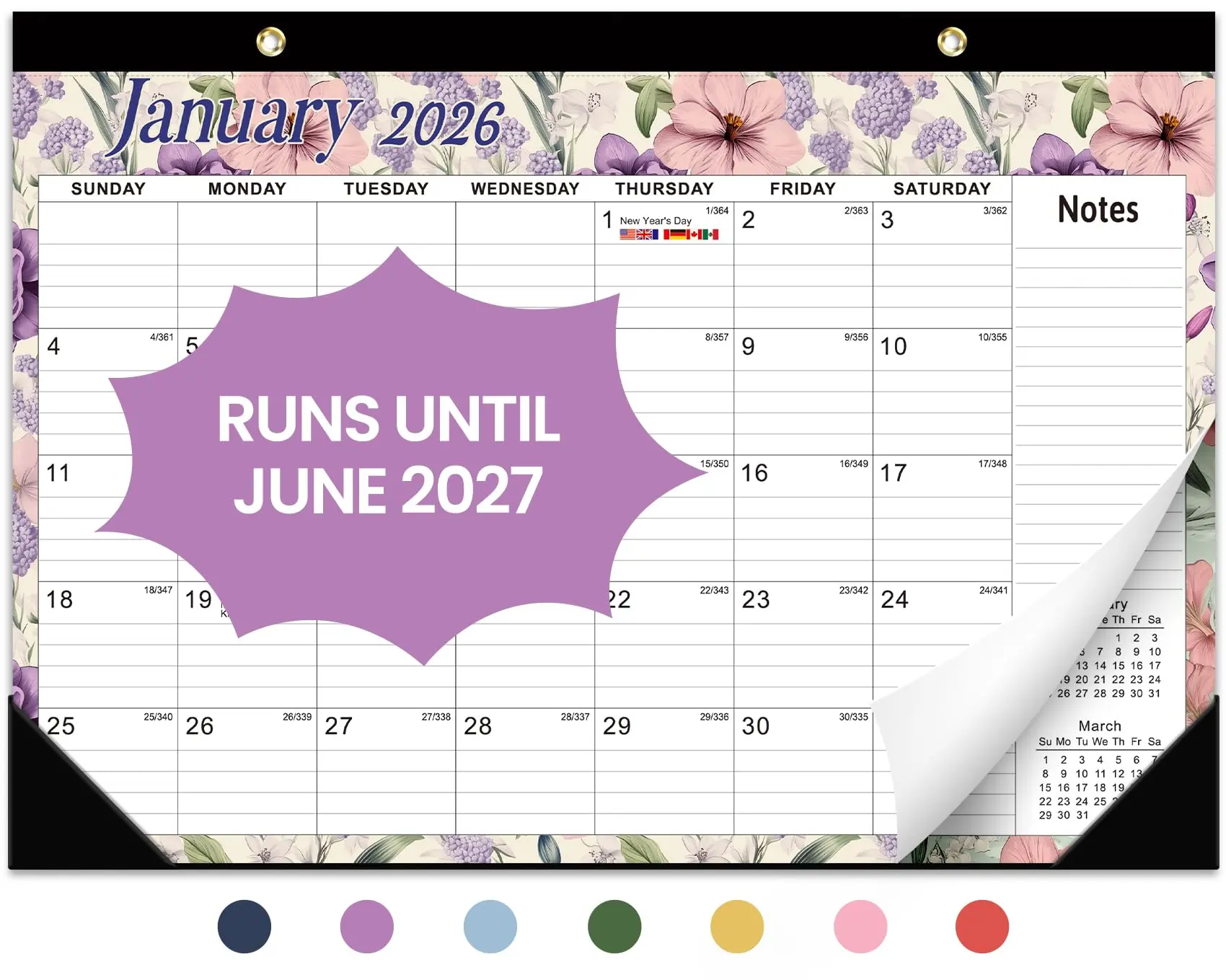 18-Month 17"x12" Paper Desk & Wall Calendar 2026-2027 (Jan 2026-Jun 2027), Durable Monthly Teacher Planner with Ample Writing Space, Ordinal Dates & Extra Notes Section for Home, Office Use