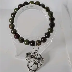 Dragons Blood Jasper Crystal Bead Bracelet 8mm Dragon Charm