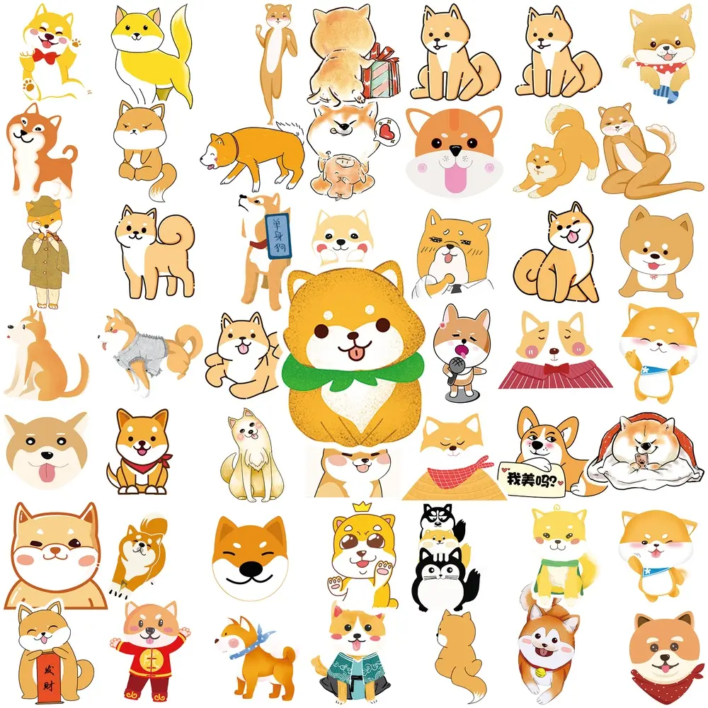 50Pcs Cute Shiba Inu Stickers, Kawaii Cartoon Dog Waterproof Vinyl Decals, No Repeat Lovely Puppy Decor Stickers, Removable Decals for Car Window, Motorcycle, Water Bottle, Laptop, Suitcase, Perfect Gift for Shiba Inu & Dog Lovers #ShibaStickers