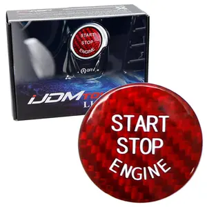 iJDMTOY Gloss Red Real Carbon Fiber Keyless Engine Start/Stop Push Start Button Cover For BMW 1 2 3 4 5 7 Series, X1 X3 X4 X5 X6, etc
