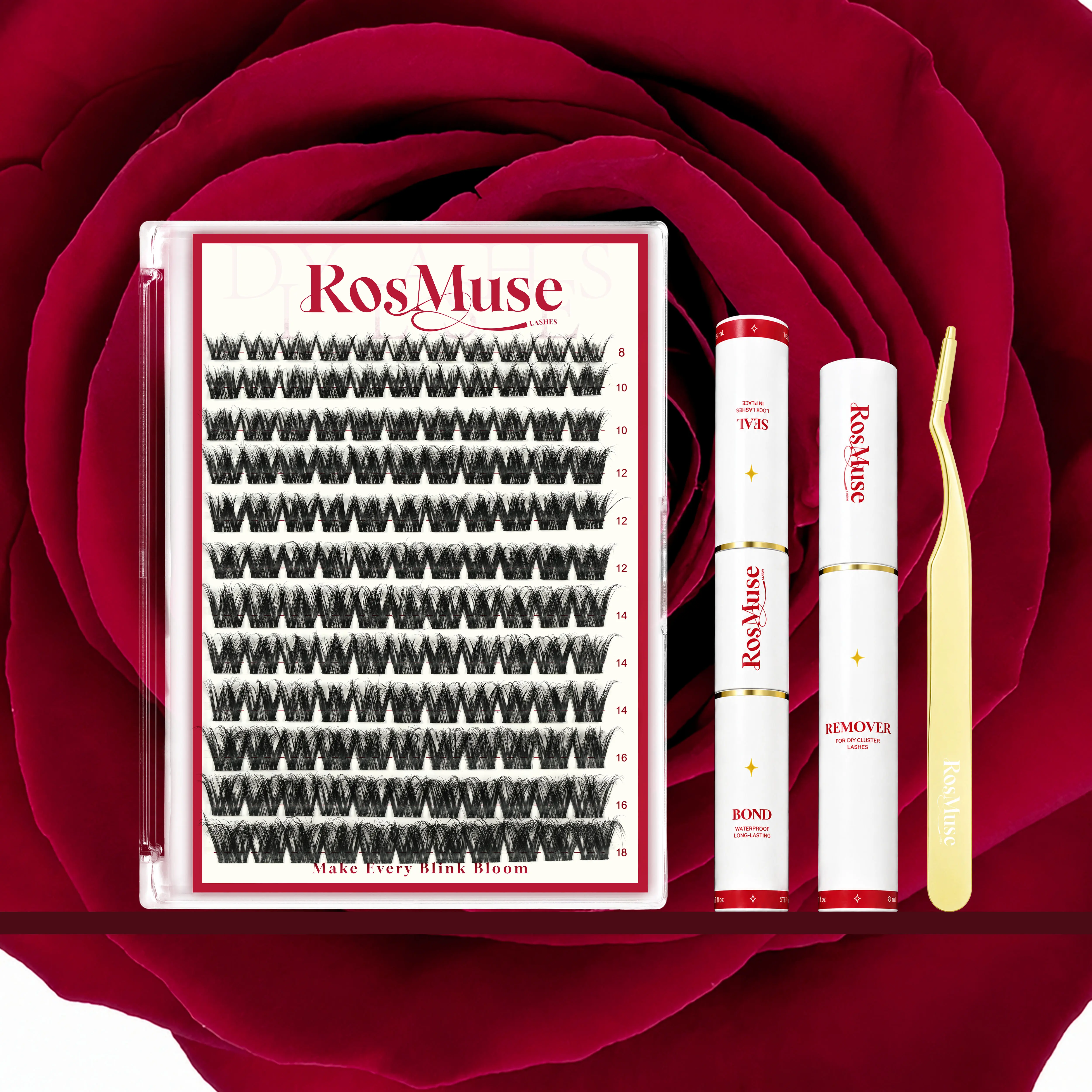 RosMuse Niva Lash | Russian Fluffy Lash Clusters with a Soft Thin Band | Voluminous Look | Faux Mink Airy 3D DIY Eyelash Extensions | Waterproof, Cry-Proof & Long-Lasting