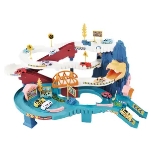 Toy Car Ramp Track Dinosaur Climbing Hills Railcar Colorful Vehicles Construction Play Set with 12 Mini Racer Cars and Track for Preschool Gifts Kids Ages 3 Years and Older (Dinosaur Hill)