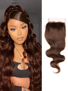 Brown Closure Human Hair Transparent Lace 4x4 Closure Chocolate Brown 4# 100% Unprocessed Human Virgin Hair Pre Plucked With Baby Hair Body Wave Closure Wet And Wavy Lace Closure For Women