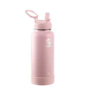 Takeya 32oz Vacuum Insulated Stainless Steel Water Bottle with Straw Lid, Pink