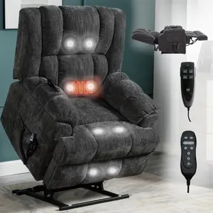 Dual Motor Power Lift Recliner Chair with Massage and Heat, Infinite Position, 350 lbs Capacity, Medium-Firm Heavy Duty Electric Recliner for Elderly, Remote Control, Chenille Fabric (dark grey)