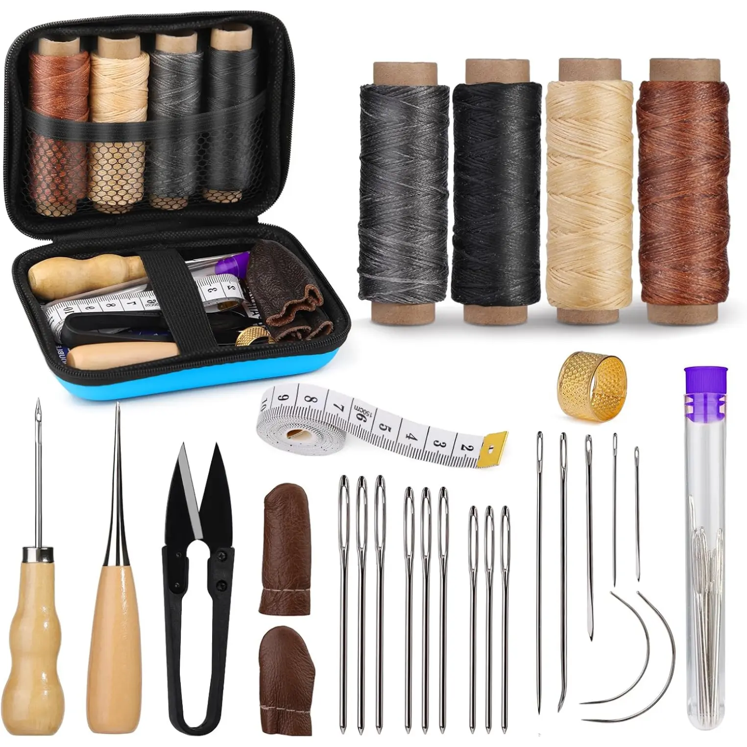 New Deal -Leather Sewing Kit, Leather Stitching Kit with Sewing Awl, Needles, Waxed Thread, Upholstery Repair Kit, Heavy Duty Sewing Tools for Hand Stitching Car Seats, Sofa, Carpets, Shoes, DIY Craft