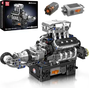 Mould King 10206 V8 Combustion Engine Model Kit 4-Liter Twin-Turbocharged 737-Piece Building Blocks Toy for Kids 14+ with Instruction Book