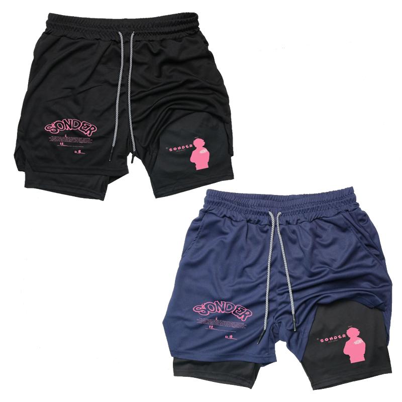 Pink Sonder Rap Short Casual Crewneck Streetwear Made In USA 2 in 1 Fit Casual Pocket Design Shorts for Summer, Fashion Men's Bottoms for Daily Wear, Shorts for Men, Casual Streetwear Shorts