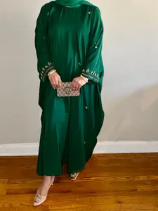 Shahana Abaya with Hand-Stitched Stone Work - Emerald
