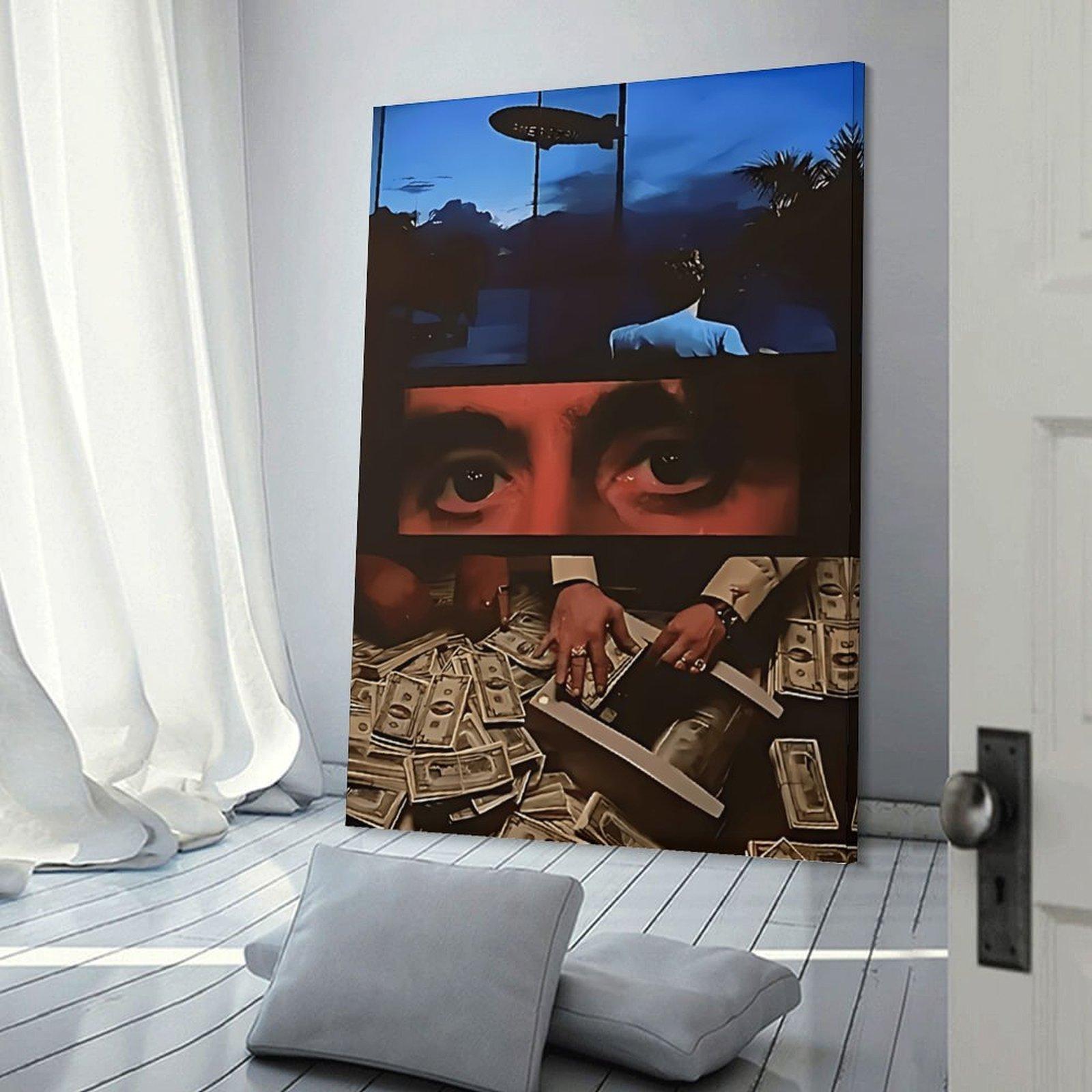 1PC Framed Painting Scarface Canvas Print Poster Classic Gangster Movie Art Mural Decoration Unique Creative Wall Art Decoration for Living Room, Bedroom, Office, Dining Room, Artwork, Perfect Gift and Decoration, Ornaments, Decor, Decoration