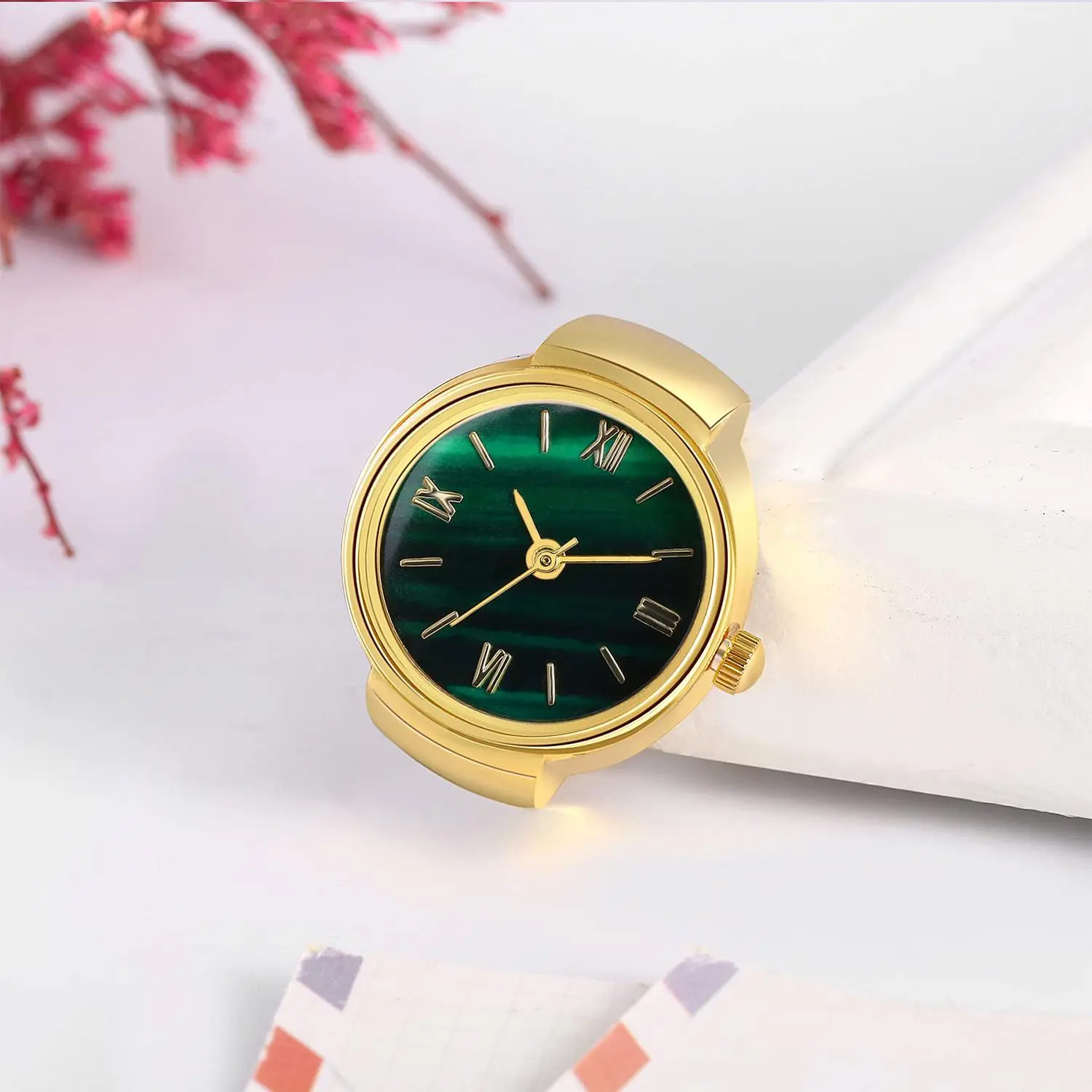 Women's Waterproof Analog Quartz Watch - Green, Gold-Tone, Adjustable Elastic Strap, Casual Fashion Accessory, Valentine's Day Gift, Adjustable Strap