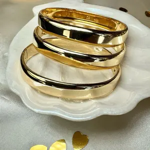 Chunky Gold Plated Bracelet Set for Women | 7.5 in x 9mm Thick | Daily Wear