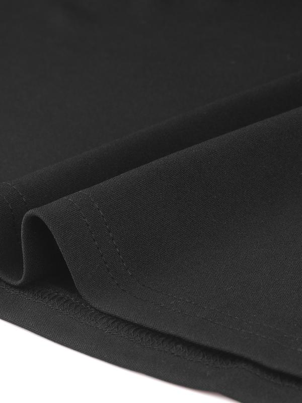 INSPIRE CHIC Women's Crew Neck 3/4 Sleeve Pleated Neck A-Line Above Knee Elegant Dresses Black