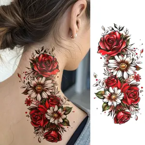1pc Body Art Temporary Tattoo Sticker With Rose And White Daisy Pattern Waterproof Tattoo Sticker Easy To Use And Remove Body Art Fake Tattoo Suitable For Men And Women Can Be Applied On The Arms Chest Waist Abdomen Legs, Suitable For Daily Holiday Party