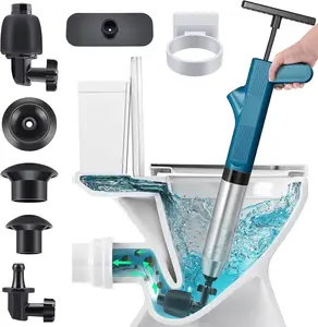 Toilet Plunger, Stainless Steel Air Drain Plunger for Clogged Toilets, High Pressure Heavy Duty Toilet Plunger, for Bathroom, Floor Drain, Sink, Kitchen