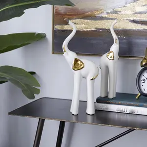 Set of 2 Elephant Gold Porcelain Ceramic Decorative Sculpture