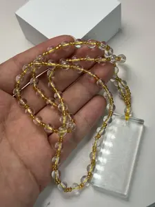 Handmade Clear Rectangle Pendant Necklace, Crystal Beaded Chain, Eastern Aesthetic Spiritual Jewelry for Meditation
