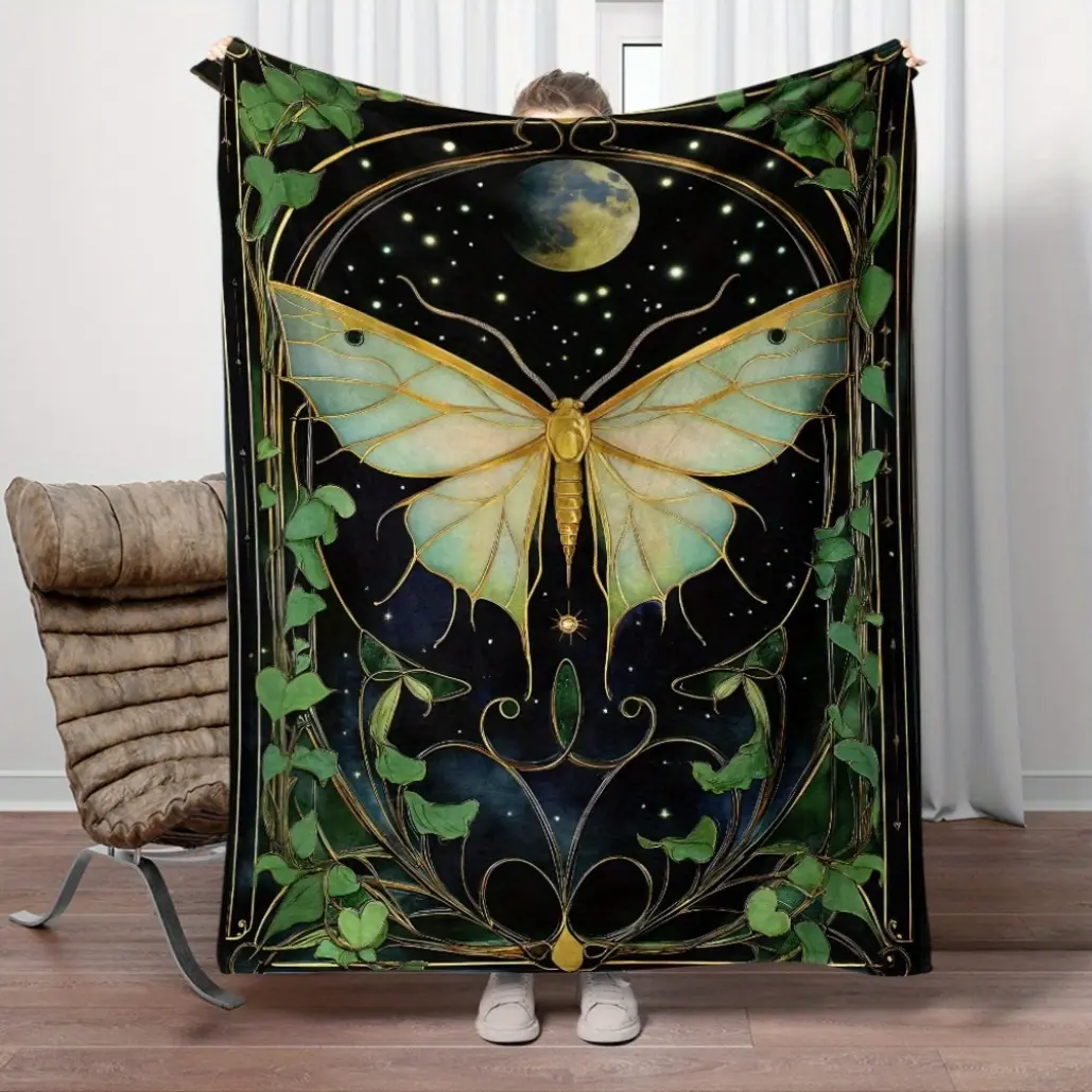 1pc Moth and Starry Night Art Lightweight Throw Blanket - Soft, Warm, , All-Seasons  for Sofa, Bed, Travel, Office - Machine Washable  Skin-friendly, soft, lightweight and breathable