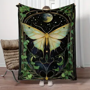 1pc Moth and Starry Night Art Lightweight Throw Blanket - Soft, Warm, , All-Seasons  for Sofa, Bed, Travel, Office - Machine Washable  Skin-friendly, soft, lightweight and breathable