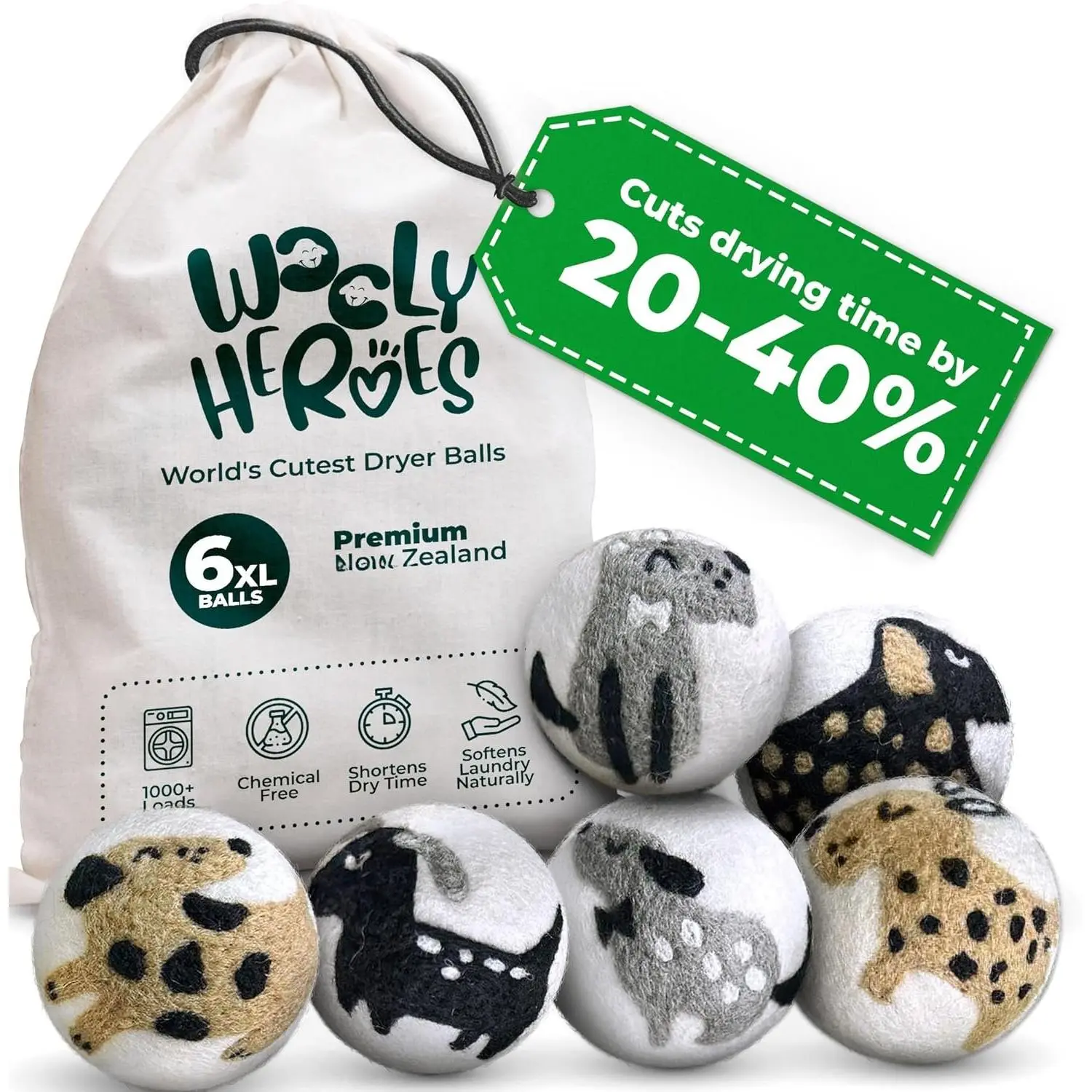 No  Dryer Sheets! XL  Dryer Balls 6-Pack,  Laundry Softener & Static Reducer, , Long-Lasting, Safe for